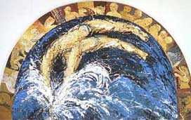   Philippe Cogne ADAGP le plongeur 1983 - acrylique sur papier maroufl sur bois 